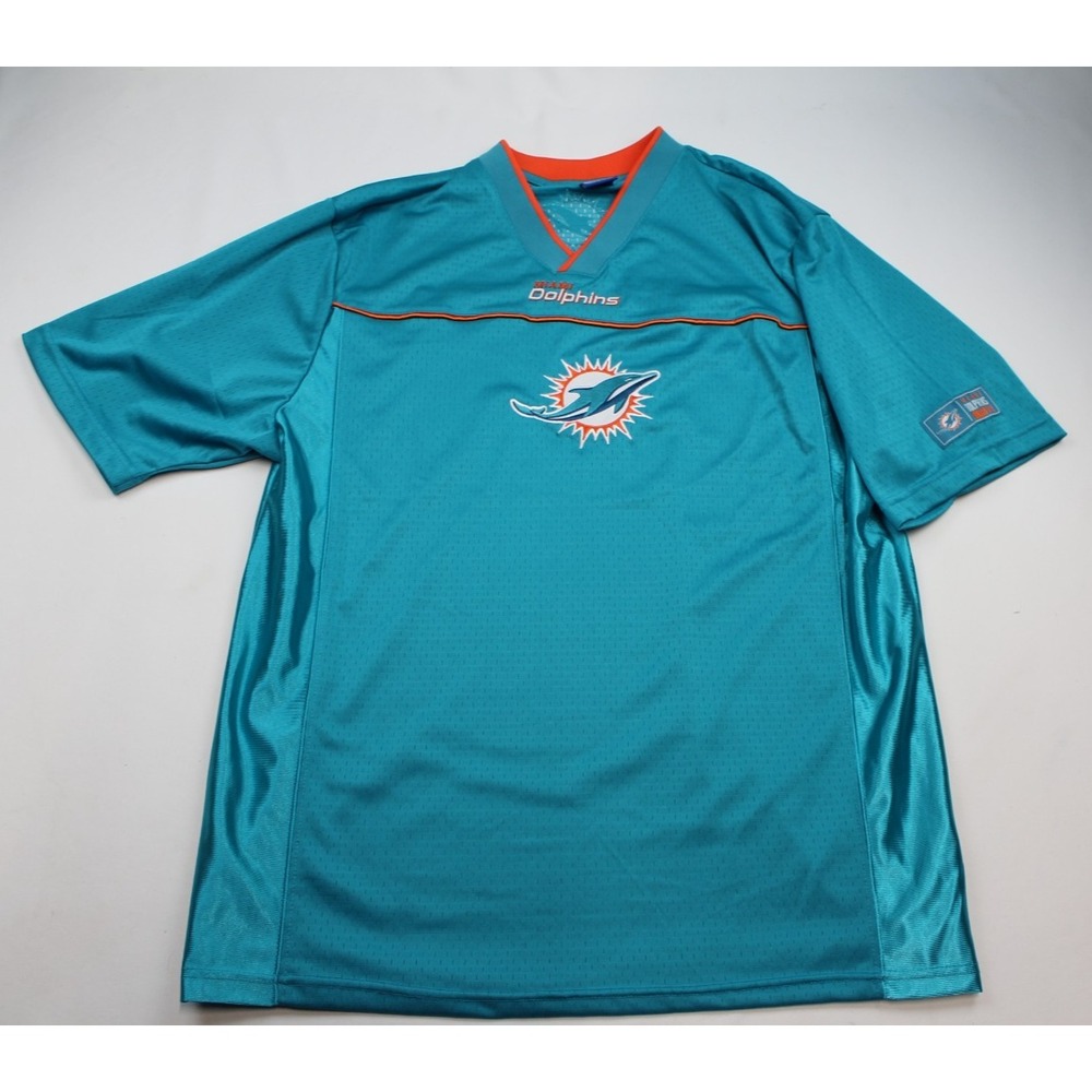 Ultra Game Mens Teal Miami Dolphins Short Sleeve NFL Jersey Size Large